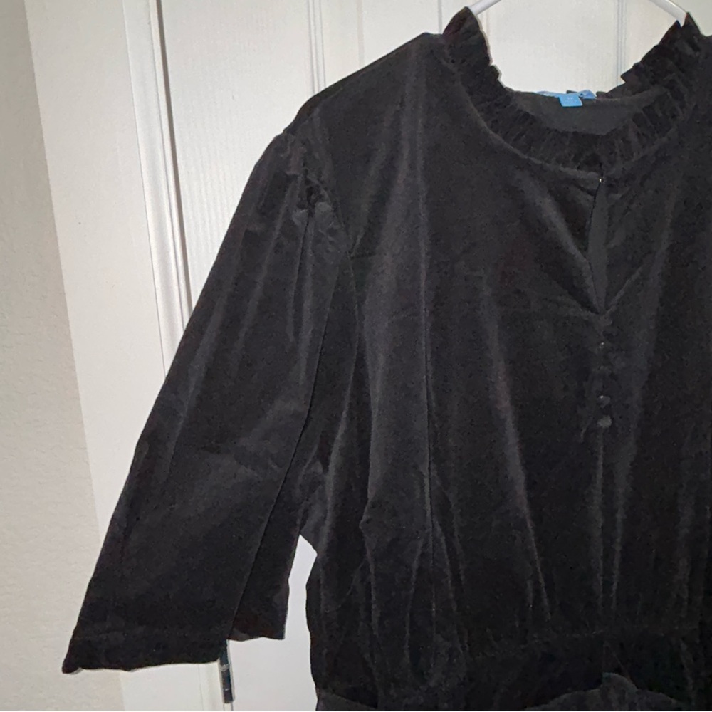 Draper James Black Midi Dress Size 3X NWT Tiered Skirt Ruffled Neck - Picture 7 of 14
